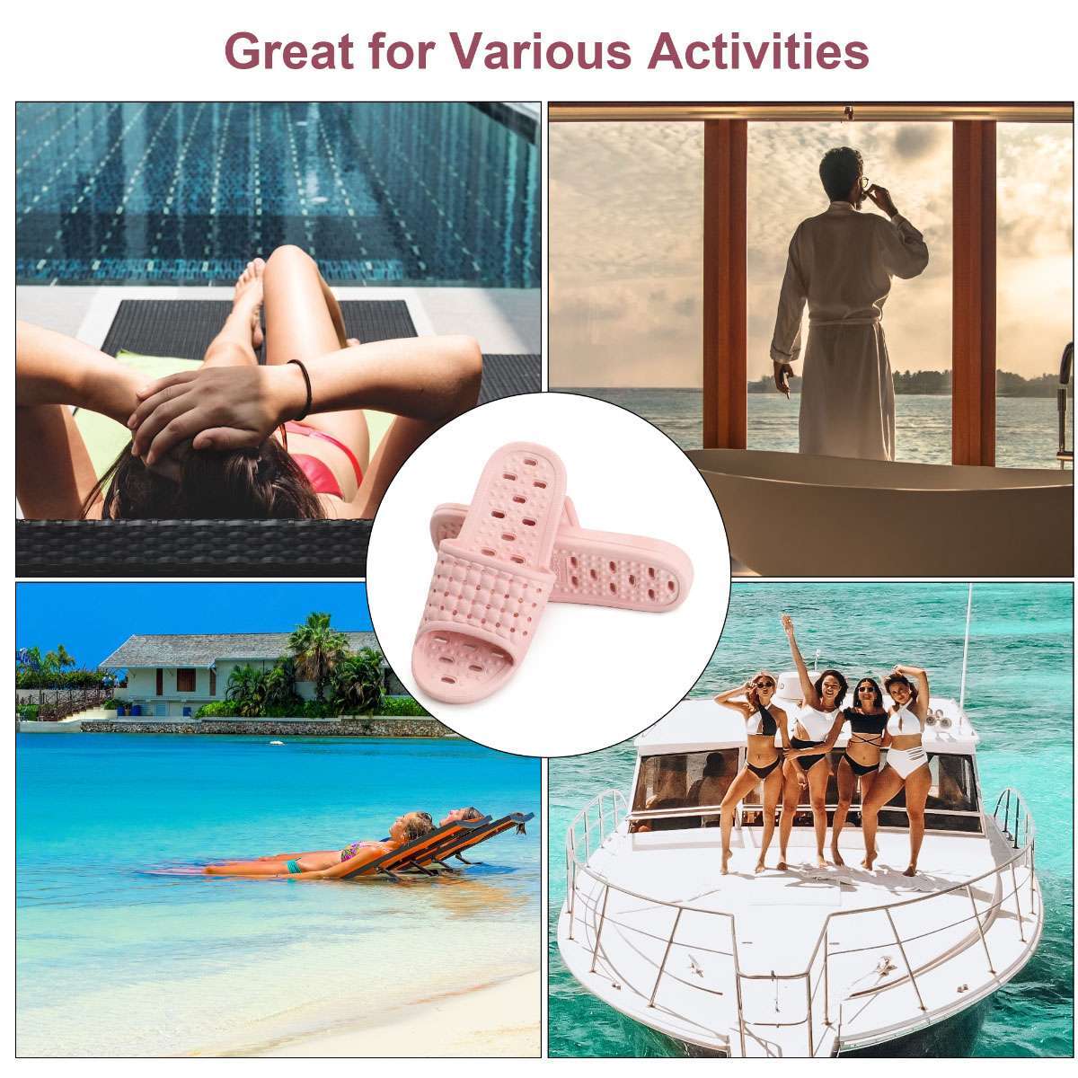 Unisex Shower Sandal Slippers w/ Hole Quick Drying Bathroom Gym Soft Sole shoes