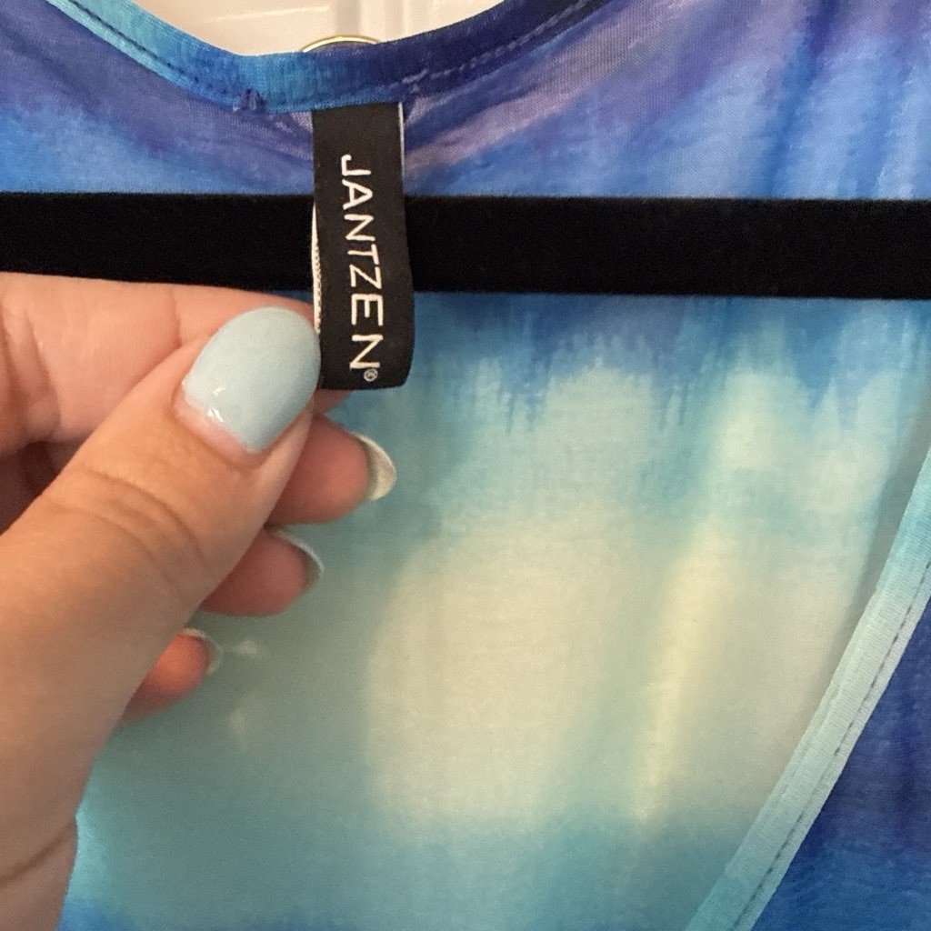 Jantzen XL Blue Tie Dye V-Neck Short Sleeve Hi-Low Shift Swim Cover Up Women