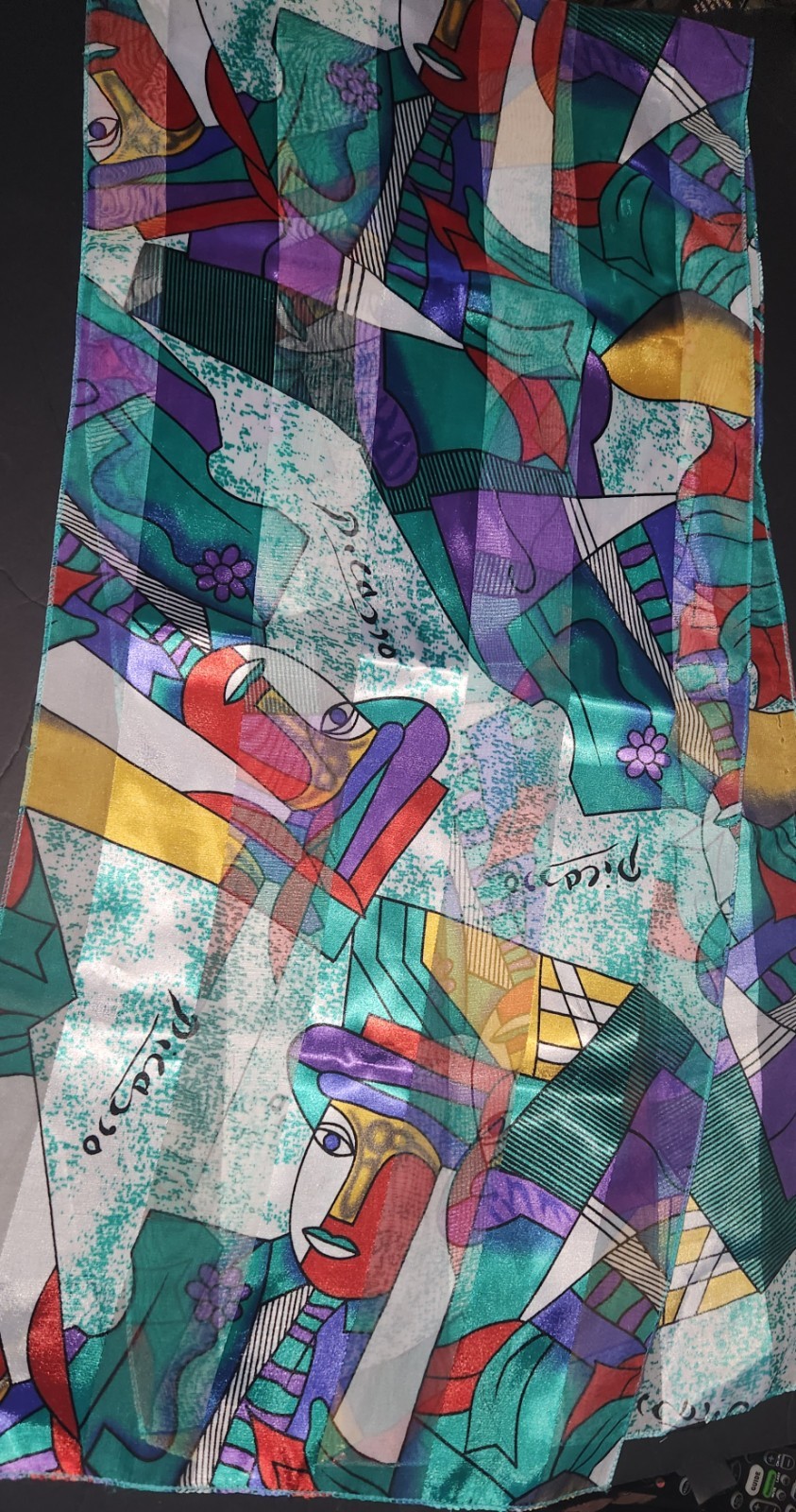 Green Picasso Abstract Artistic Trendy Retro Scarf – Size 59in X 13.5in