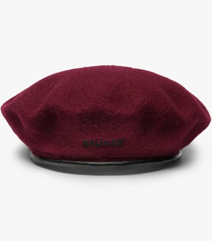 Stüssy Burgundy Solid Military Beret Hat M/L Unisex Adults RARE