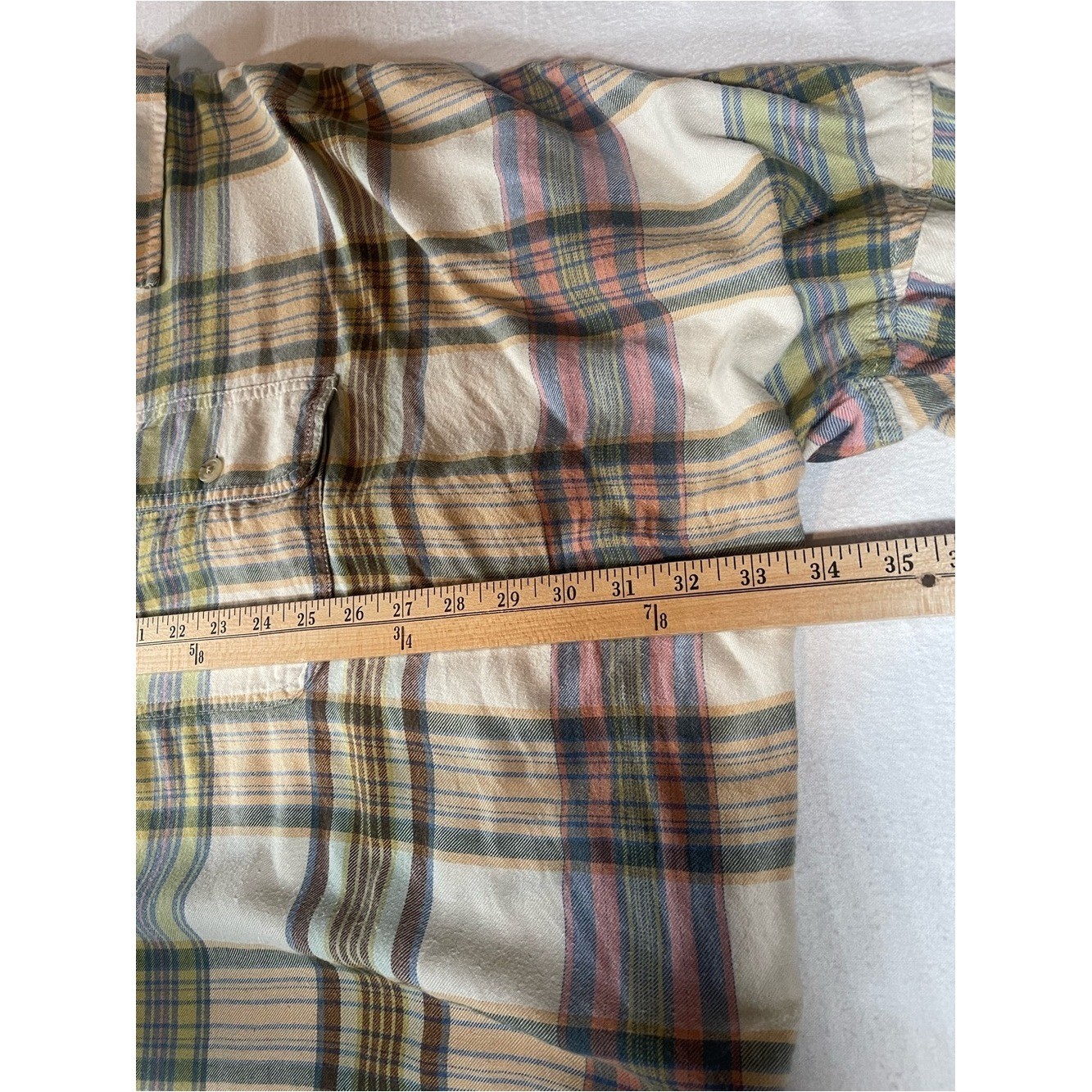 American Eagle Oversized Plaid Button-Up Shirt in Cream, Olive & Pink