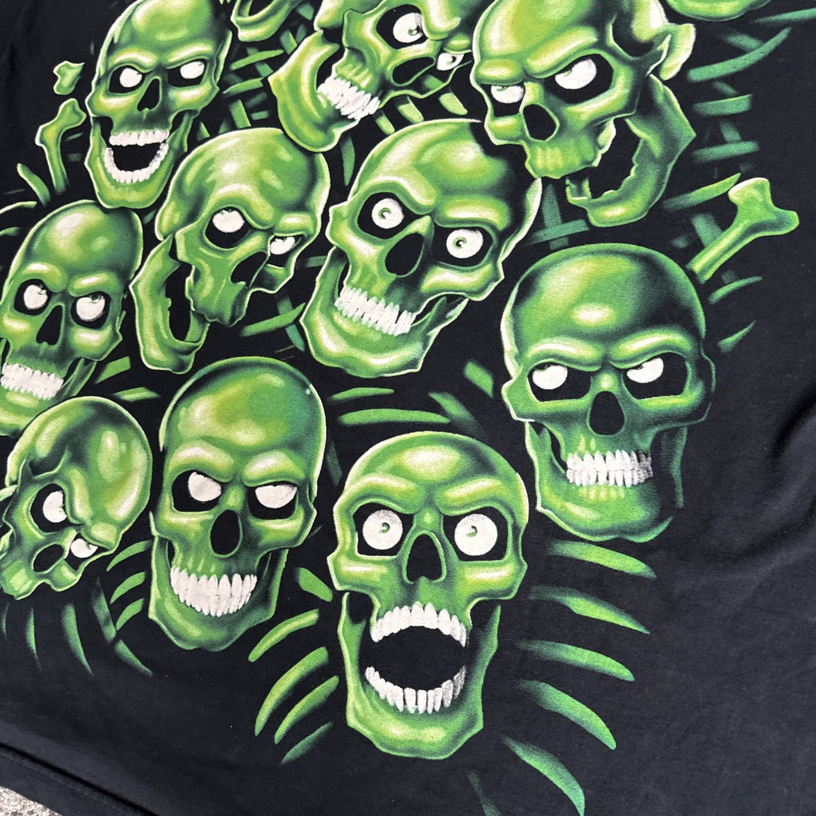 Liquid Blue All Over Green Skull Print Shirt 4XL Vintage 2001 Juicy J Authentic