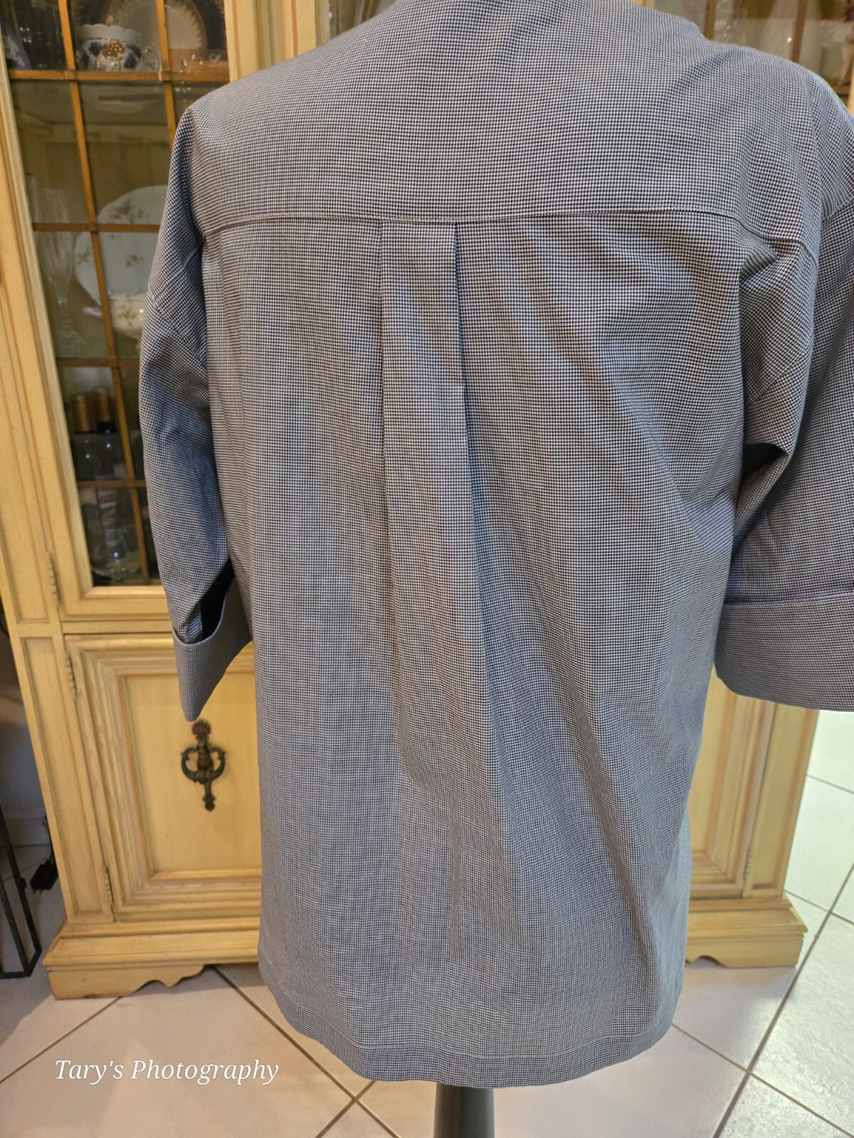 Ming Wang Black White Check 3/4 Length Sleeve 2 Button Top Size XS Washable