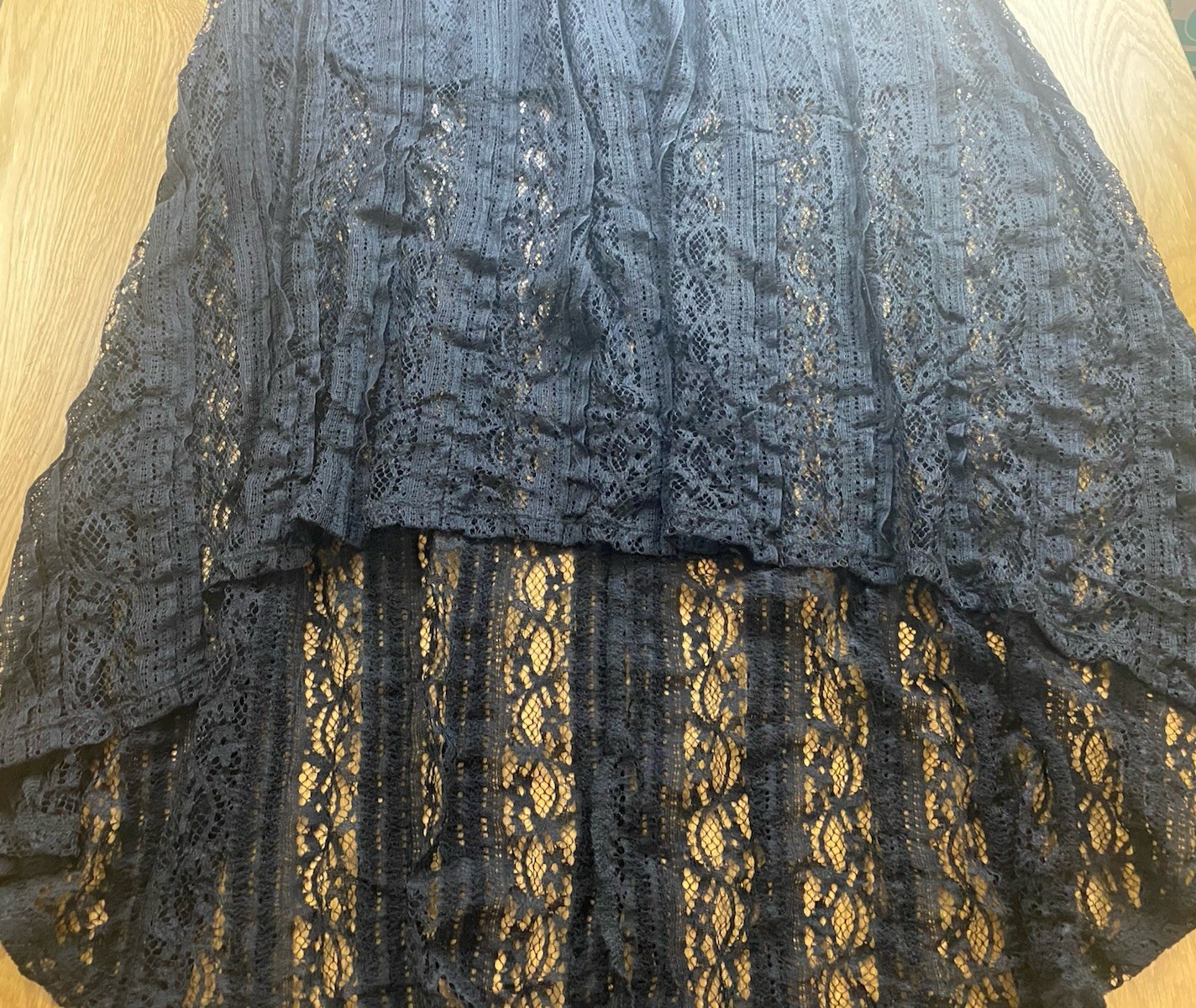 NWT Xhilaration Black Lace Strapless Maxi Dress Size S Smocked High Low Boho