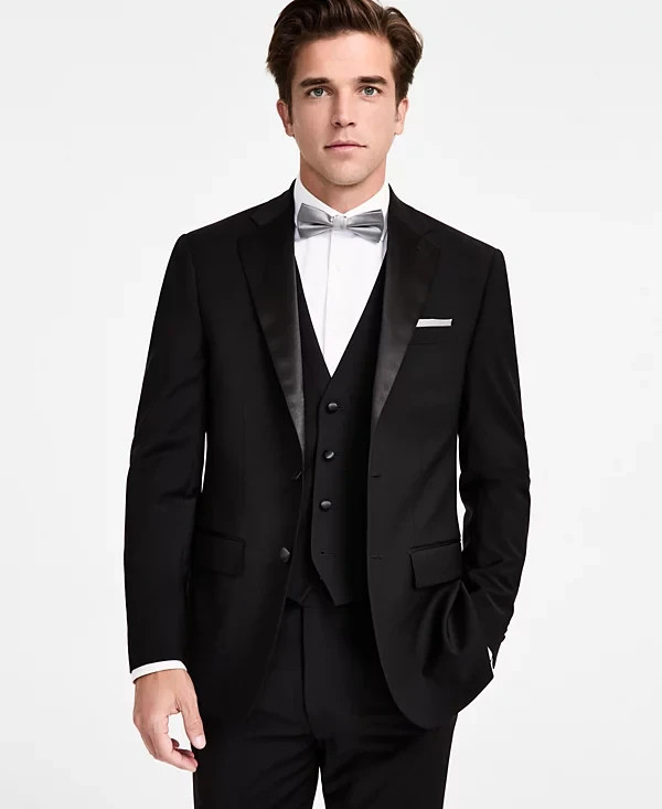 $450 Calvin Klein Men’s Black Slim Fit Wool Blend Tuxedo Jacket 44 L yfe0526