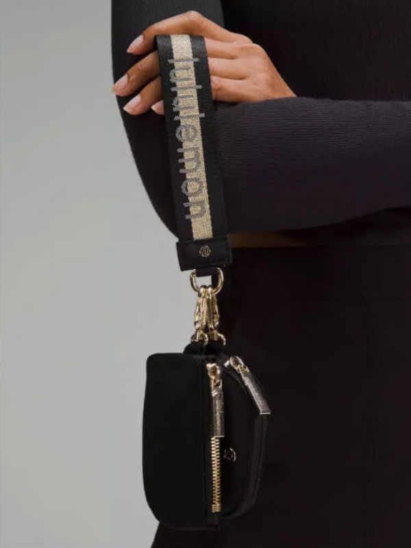 US Black Gold Lulemon Style Key Wallet Wristlet Dual Pouch Buckle Bag With Wrist