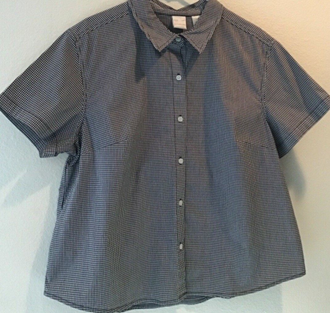 EMMA JAMES WOMAN BLOUSE BLACK WHITE CHECK COTTON NYLON SPANDEX SIZE 18W NEW
