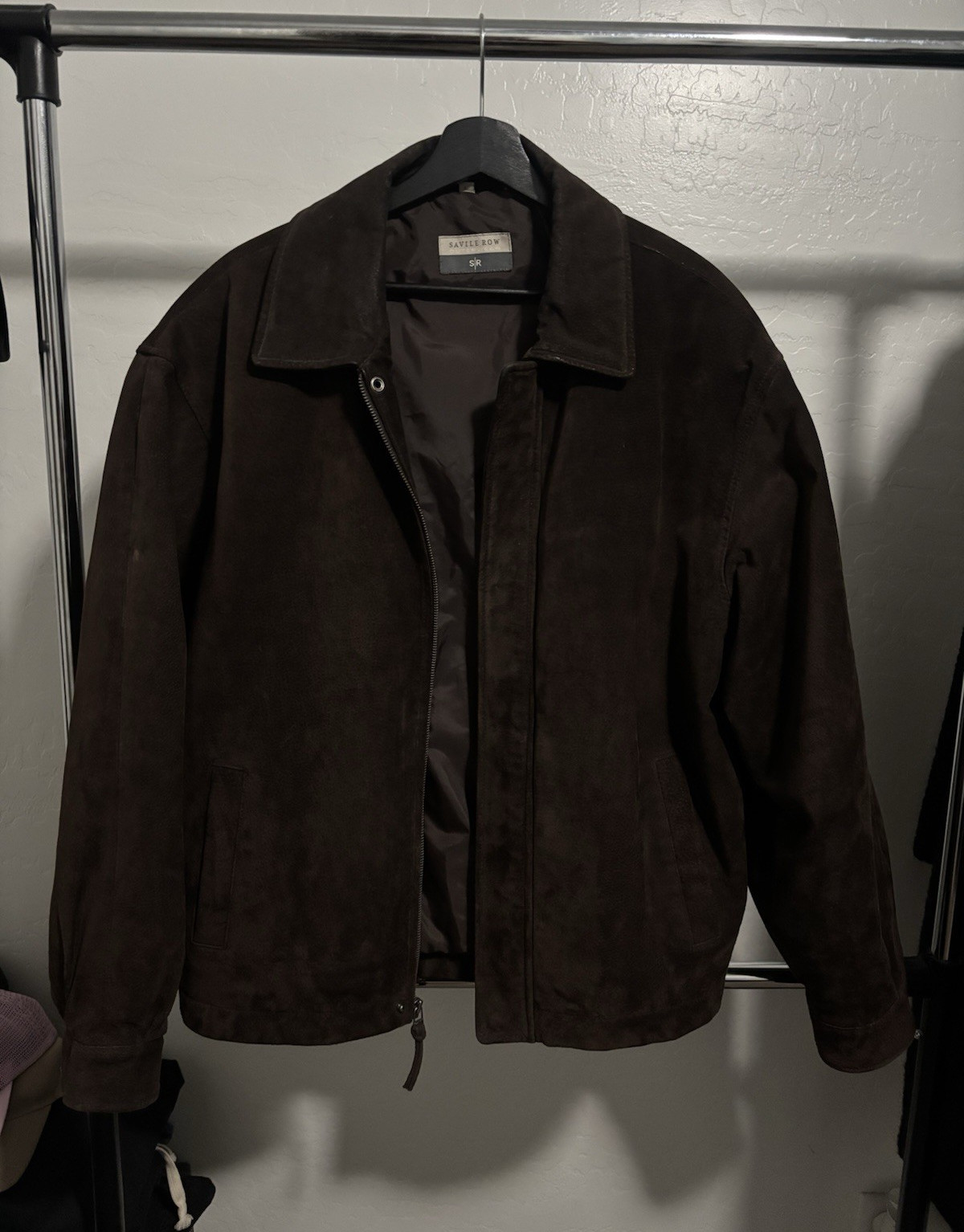 Savile Row Men’s Brown Full Zip Point Collar Jacket Lined Pockets Size S/R