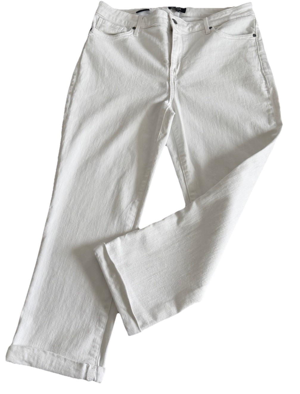 NYDJ Stretchy Optic White Cropped Cuffed Skinny Denim Jeans Size 12 34×24