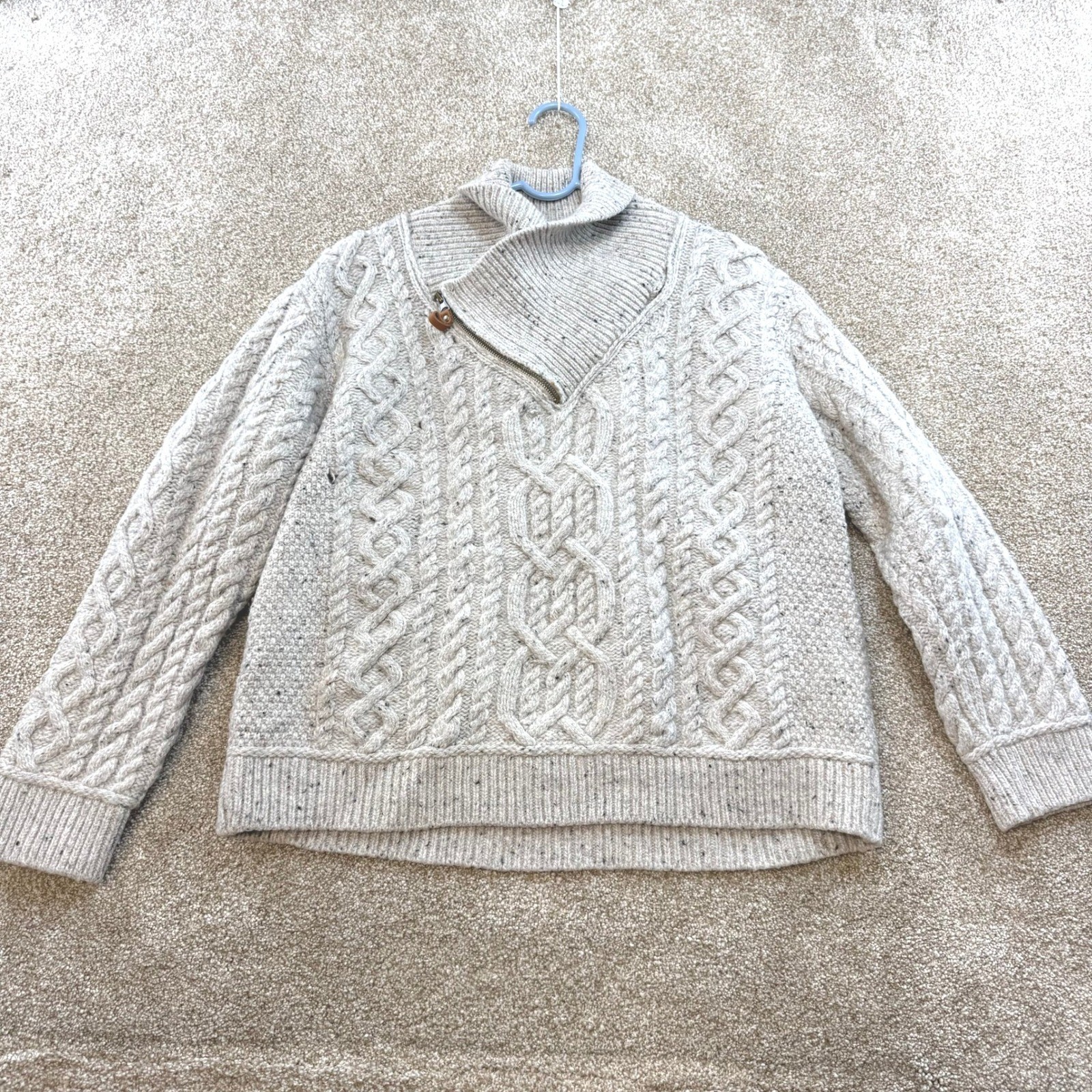 Aran Crafts Ireland Womens XL 100% Merino Wool Cable Knit Quarter Sweater Heavy