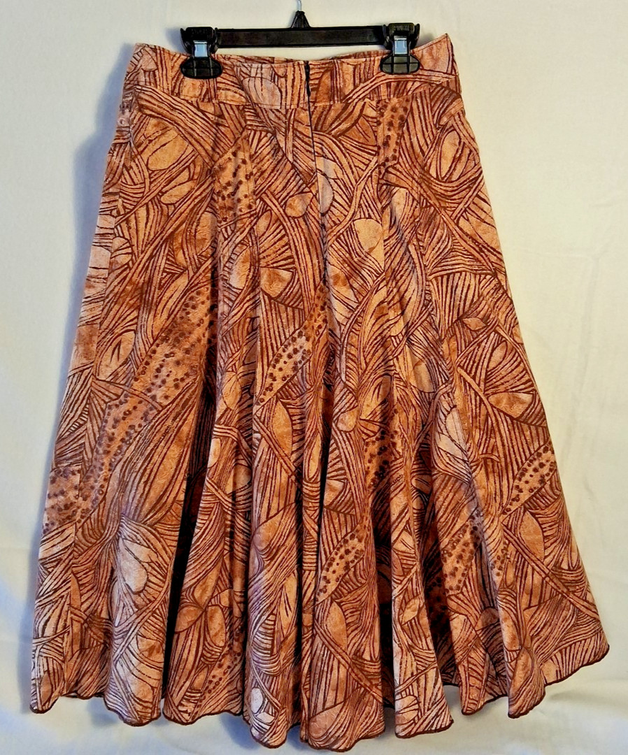 Peruvian Connection Maxi Skirt Size 6 Earthy Brown Leaf Pattern Pima Cotton Boho