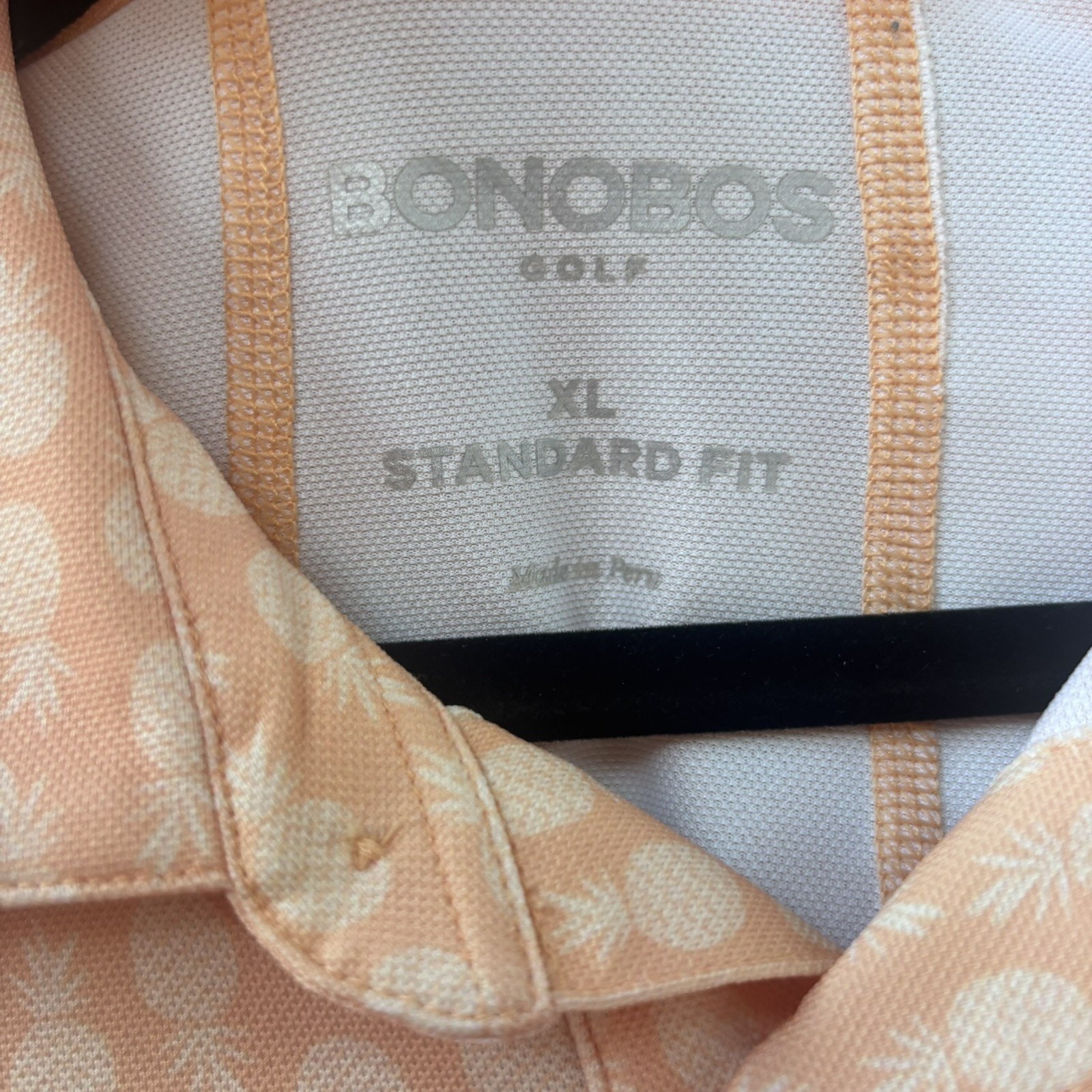 Bonobos Golf Polo Shirt Mens Orange Pineapple Print Collar Standard Fit XL