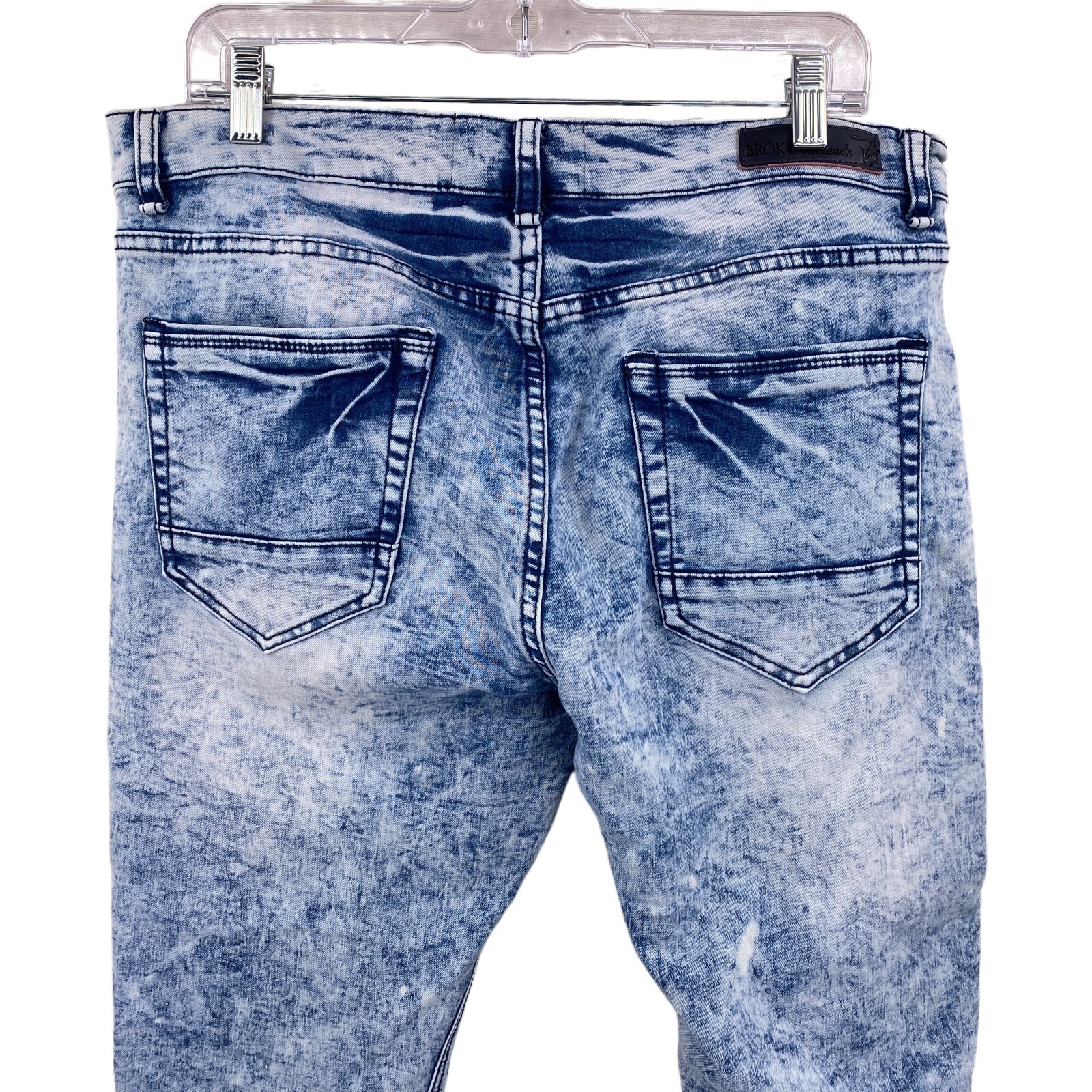 Broken Threads Mens Blue Denim Jeans Stone Washed Size 36 x 30 Slim Fit Stretch