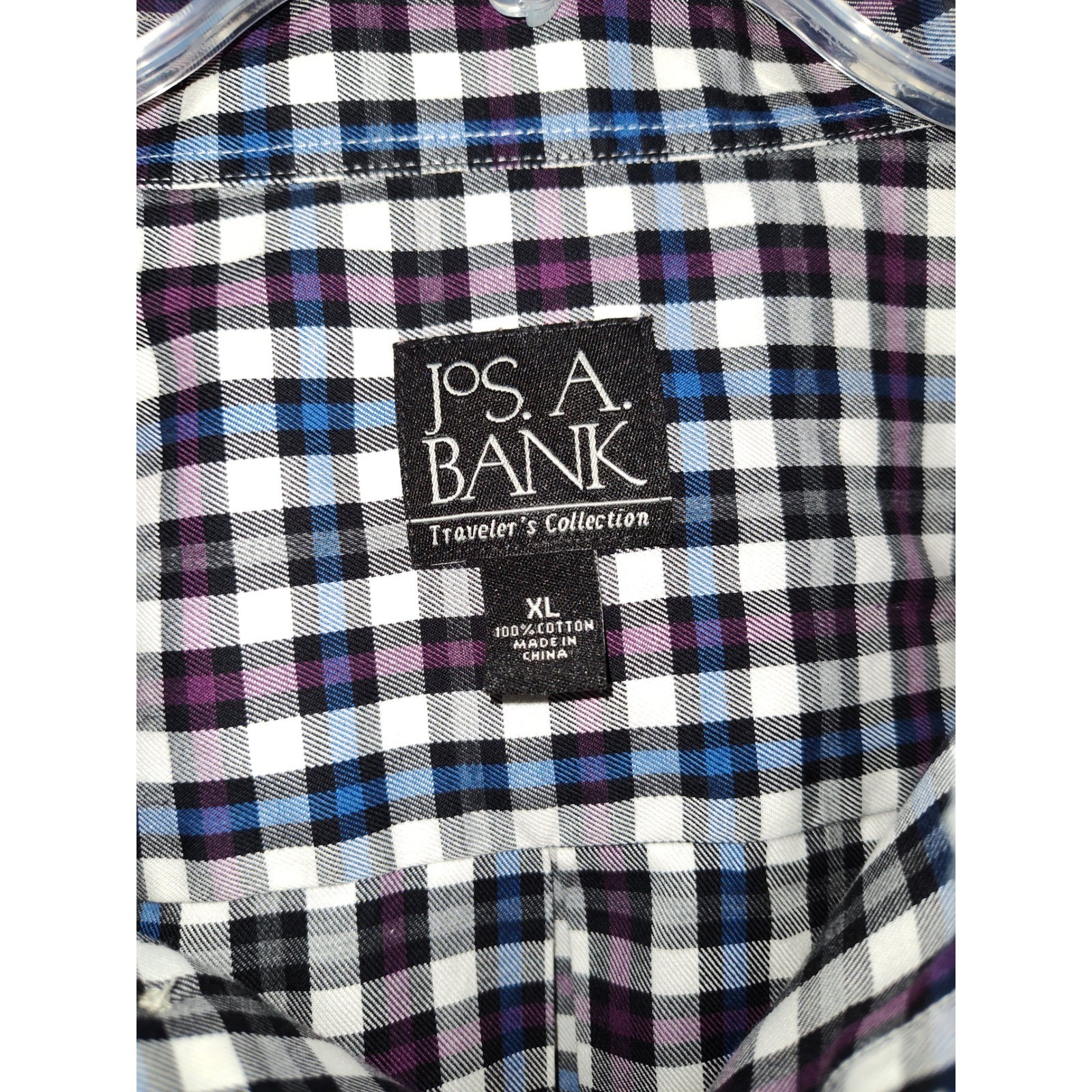 Mens Jos. A. Bank Traveler’s Collection Shirt XL Navy Purple Plaid Excellent L/S