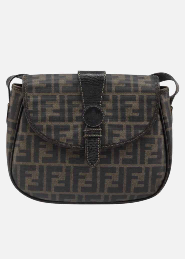 Fendi Zucca FF Monogram Small Crossbody Bag Brown/Black Magnetic Gold