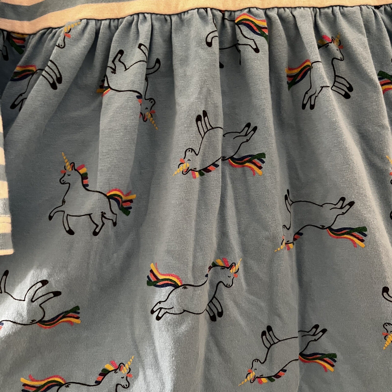 Hanna Andersson Mixie Playdress Dress Blue Striped Unicorn Pockets Size 100 US 4