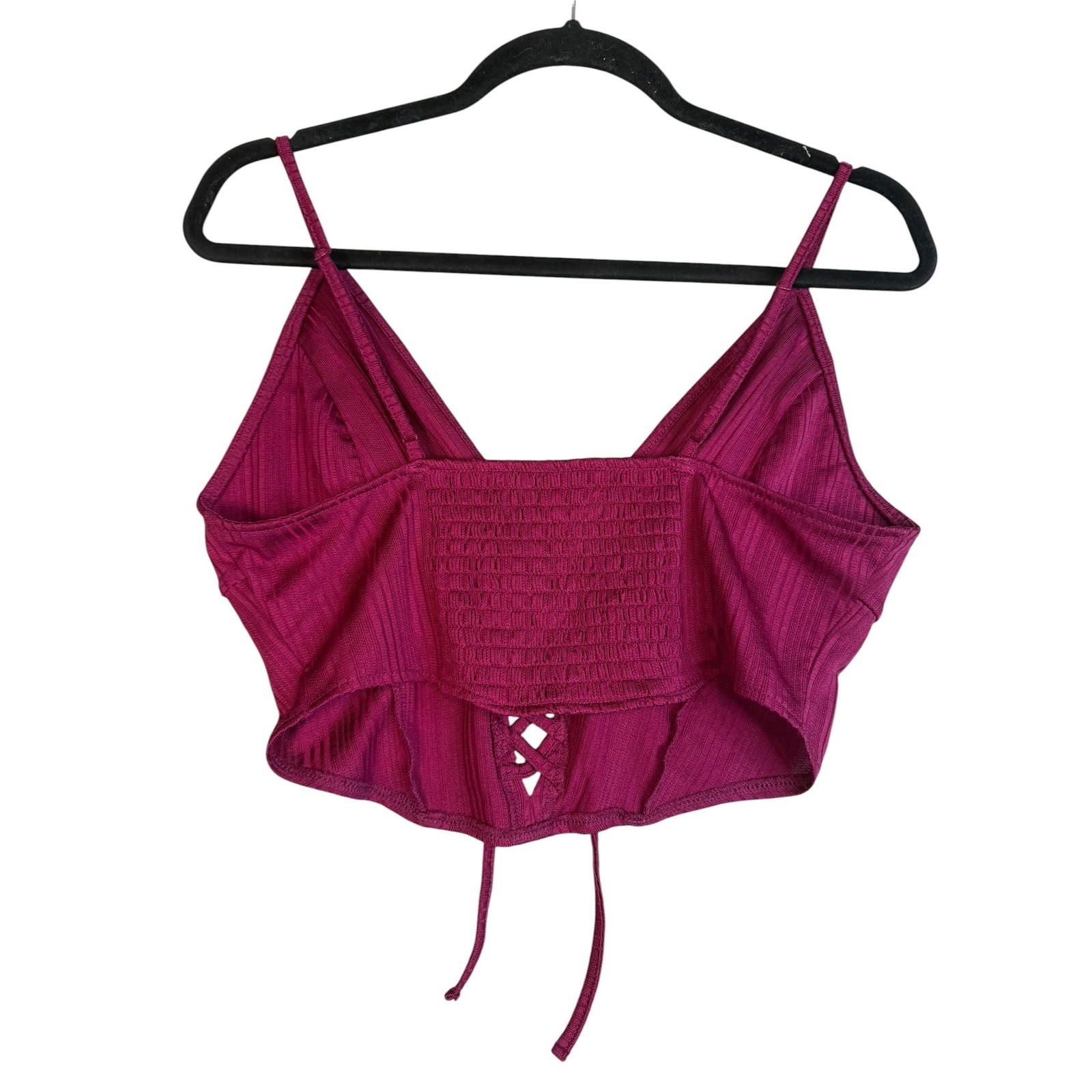 Urban Outfitters Ribbed Lace Up Crop Top Berry Wine Corset Cami Large