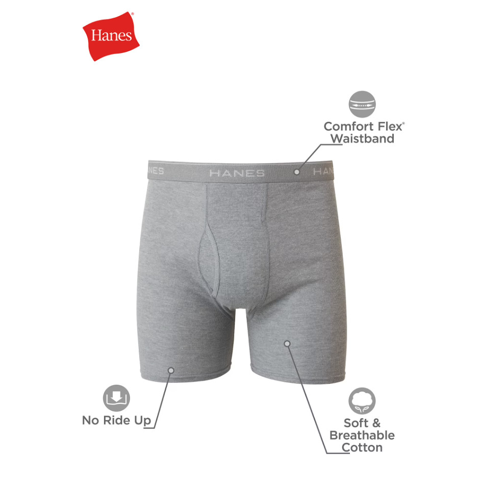 Hanes Men’s Cotton Boxer Briefs 10 Pack Tagless Moisture Wicking Comfort Flex