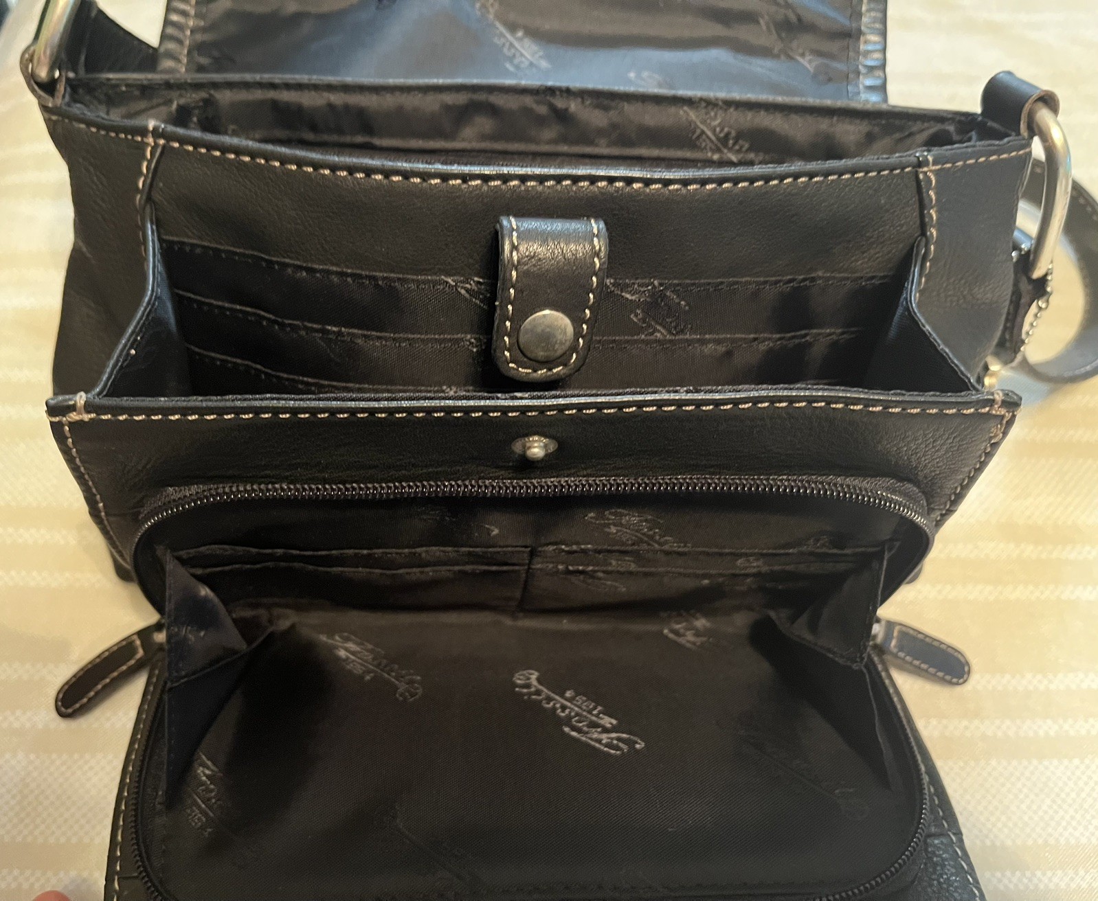 Vintage Black Leather Fossil Shoulder Organizer Bag