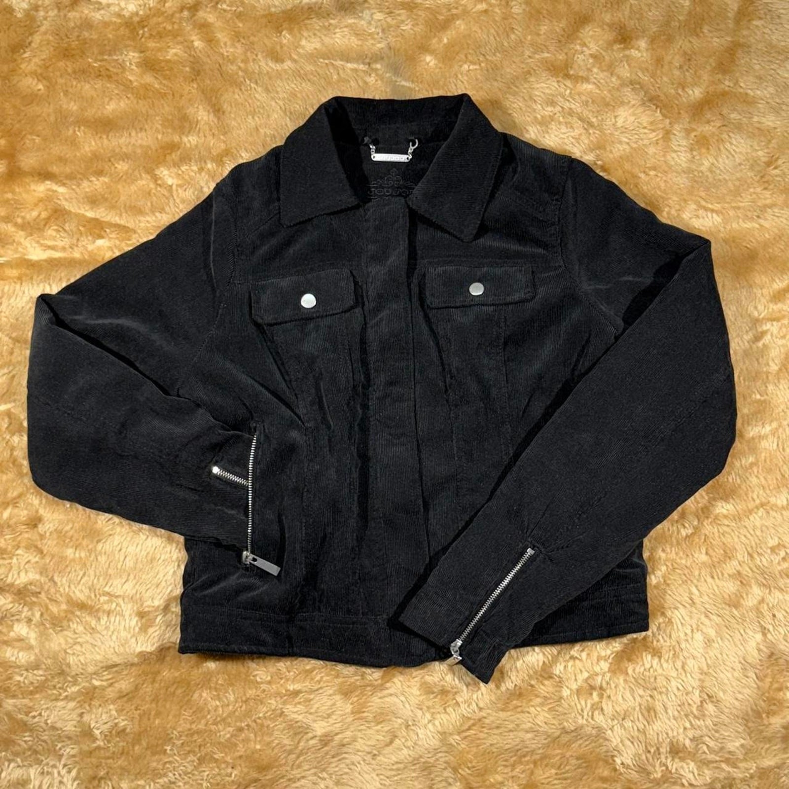JouJou Black Corduroy Cropped Jacket Faux Fur Lined Women’s Size S
