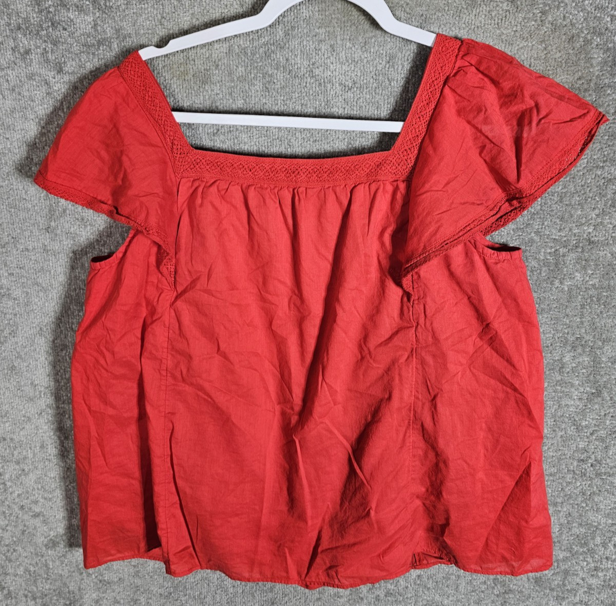 Draper James Square Neck Top Womens Size M Red Crochet Ruffle Lightweight Lined