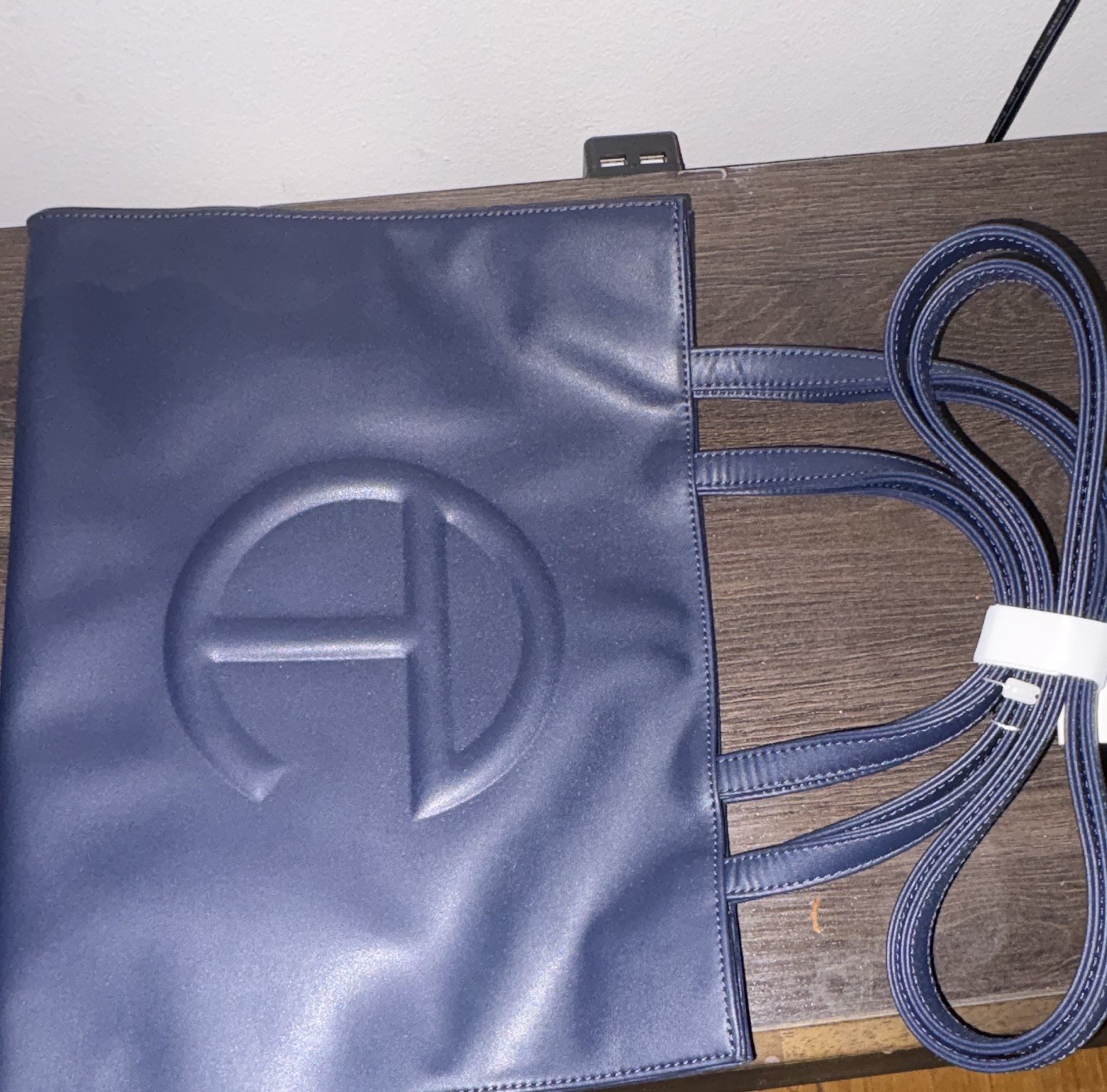 Telfar Blue Tote Bag Solid Rectangle with Double Handles Logo Accent