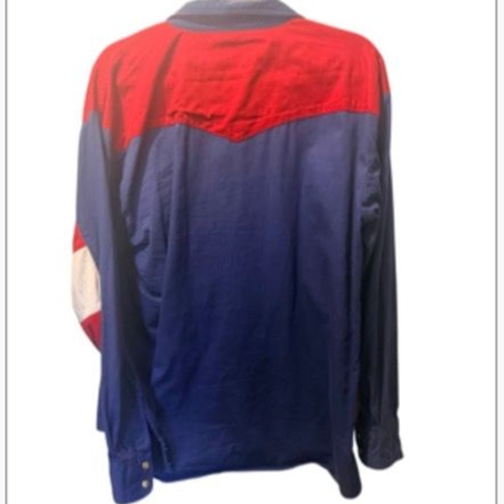 Vintage Wrangler Western Shirt Red White and Blue Colorblock Pearl Snap Shirt