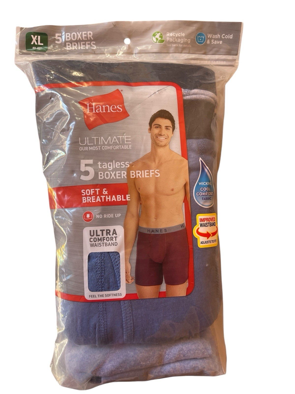 Hanes Men’s XL Premium Cotton Stretch Boxer Briefs 5 Pairs