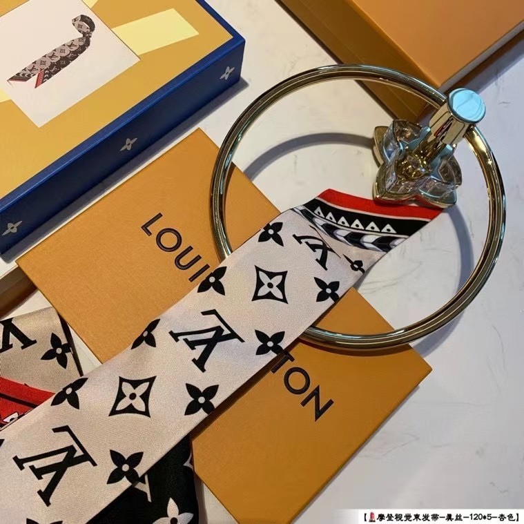 LOUIS VUITTON SCARF MINI 100% AUTHENTIC CLASSIC SILK BEIGE WHITE BLACK