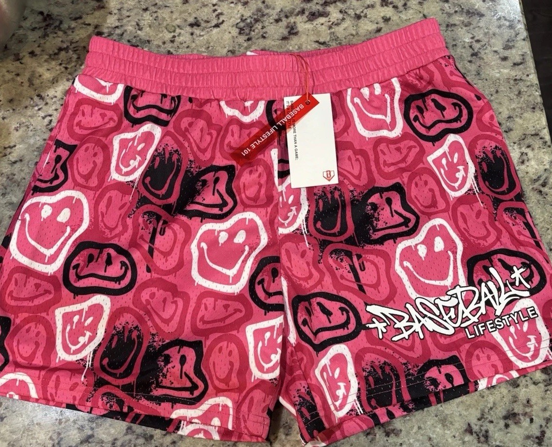 Baseball Lifestyle 101 Smiley Slugger Short Pink Adult Small NWT