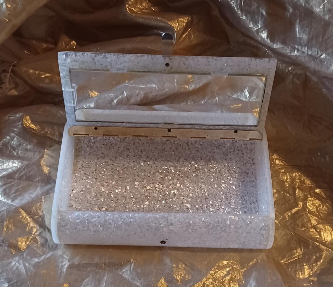 Vintage Sparkling Lucite Wilardy Clutch purse with Goldtone Accent G2U
