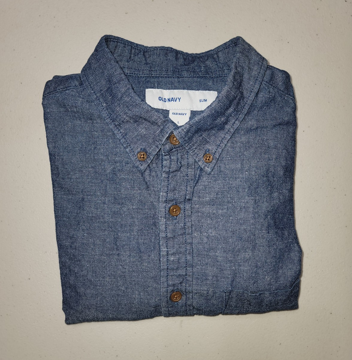 Old Navy Slim Fit Chambray Button-Up Shirt Men’s L Long Sleeve Pockets