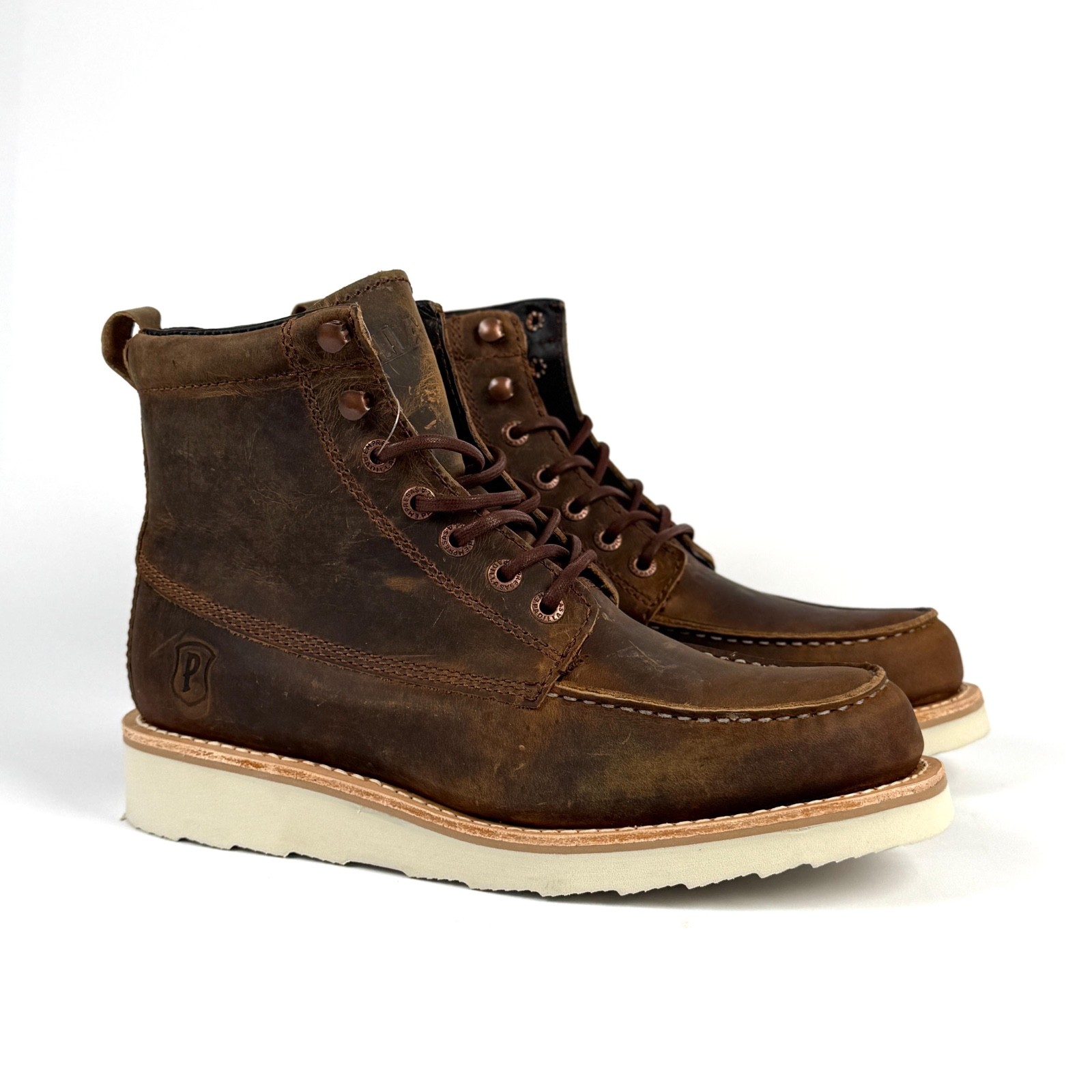 MENS PADILLA LACE UP GENUINE LEATHER MOC TOE WORK BOOTS RUGGED DISTRESS NON SLIP