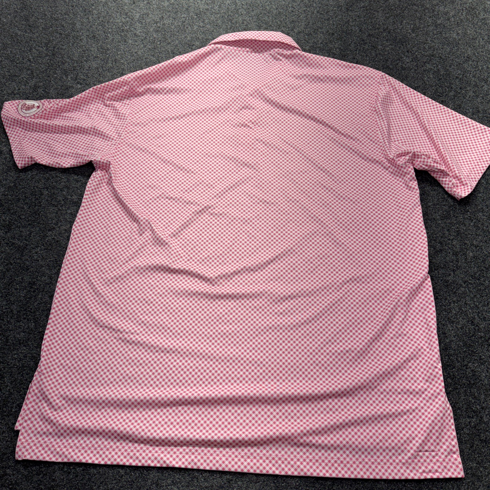 Turtleson Golf Polo Shirt Men’s L Pink White Checked 3 Button Placket Polyester