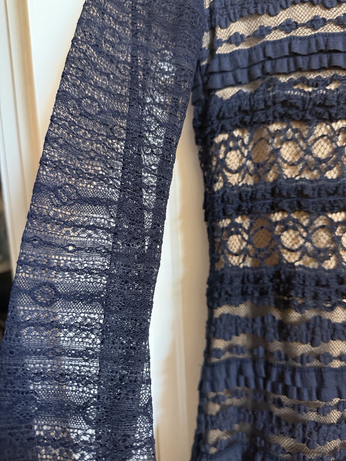 Patricia Peppe Navy Lace Long Sieve Tiered Minidress 42