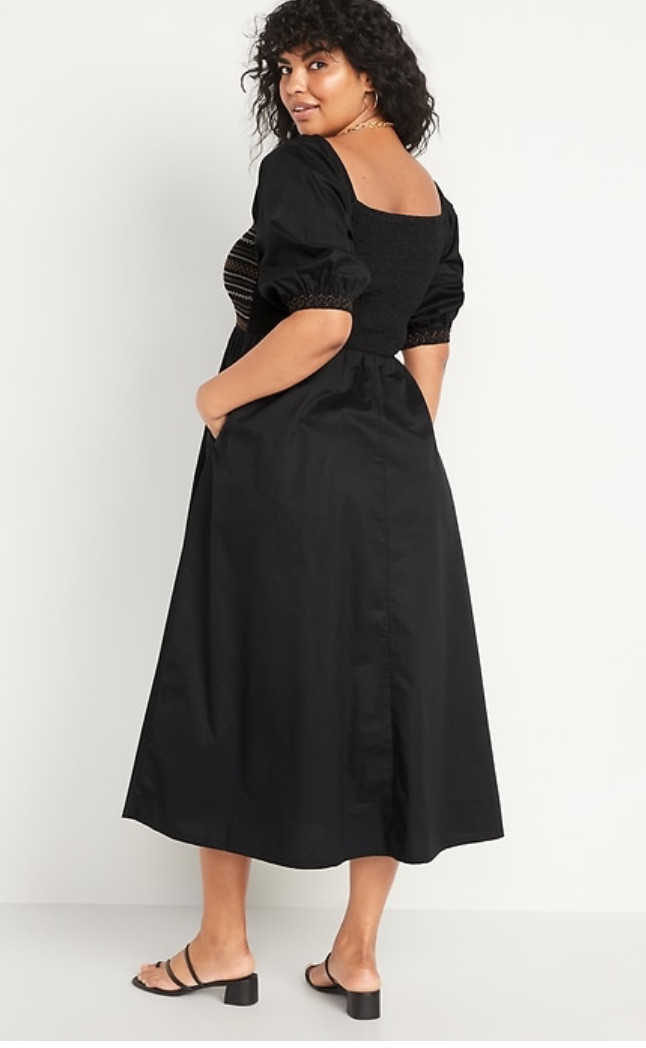 NEW Old Navy Black Brown Smocked Embroidered Maxi Square Neck Dress XL