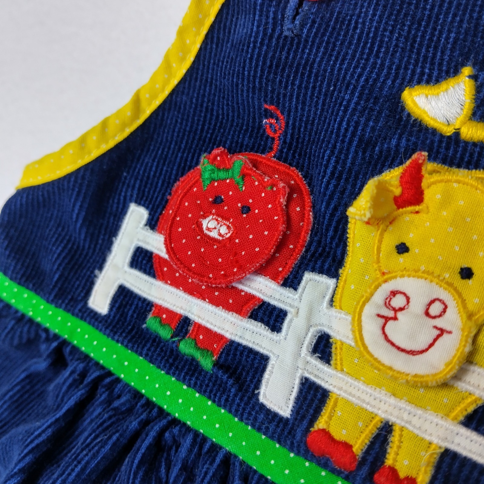 Vintage Overalls Blue Corduroy -12 Months- Snap Legs Farm Animals