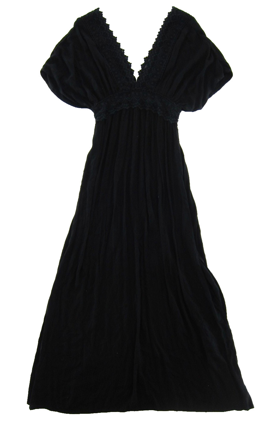 Accessorize 100% Rayon Black V-Neck Embroidered Long Maxi Beach Sun Dress Small