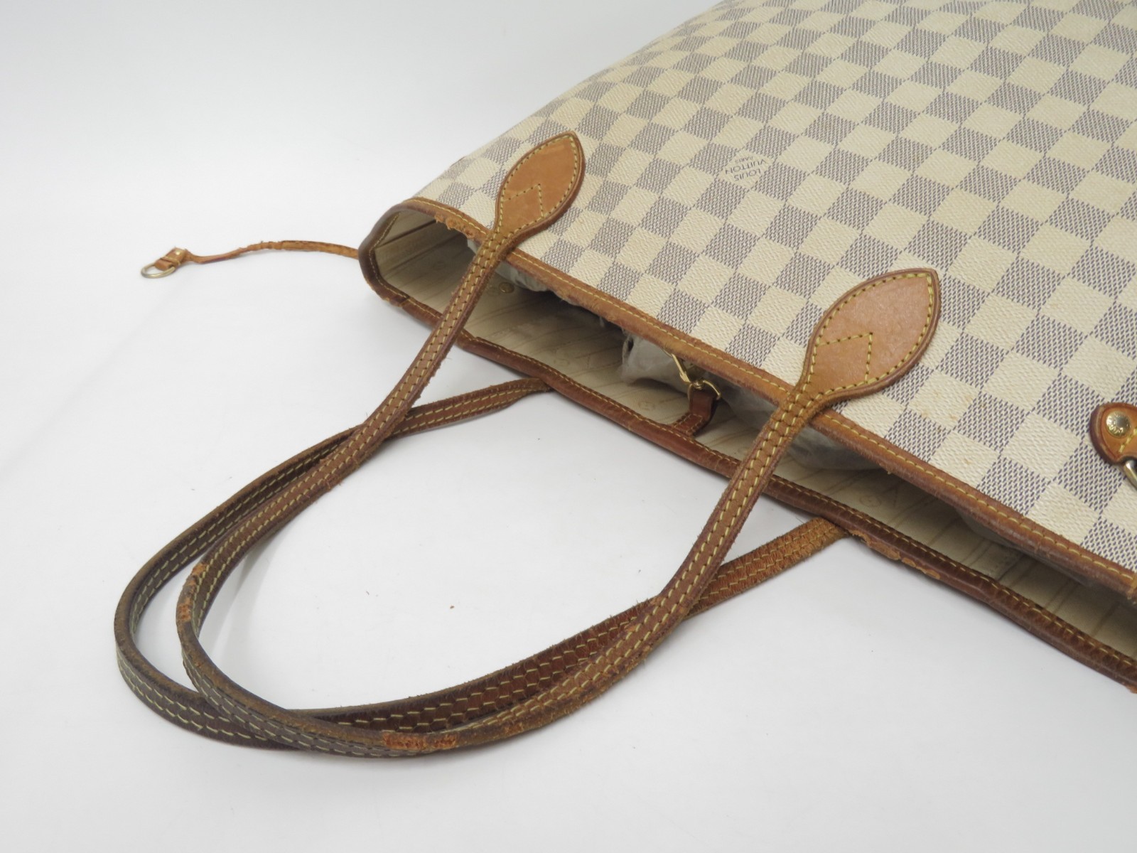 Authentic Louis Vuitton Damier Azur Neverfull MM Shoulder Tote Bag F#50673