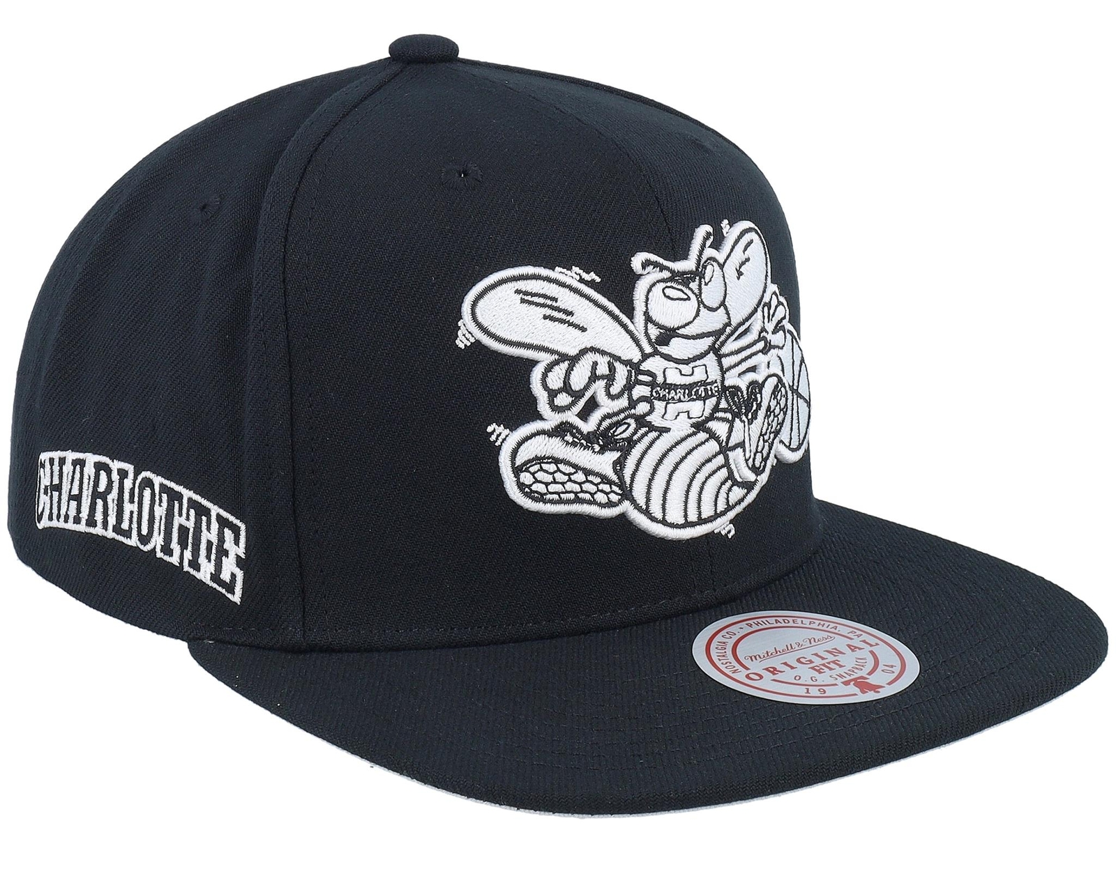 Mens Mitchell & Ness NBA EVERGREEN BLACK WHITE SNAPBACK HWC HORNETS