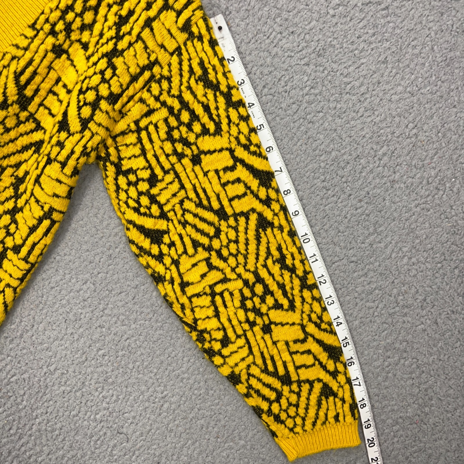 Alberoy Cardigan Sweater Womens Medium Yellow Geometric Vintage Hipster Retro