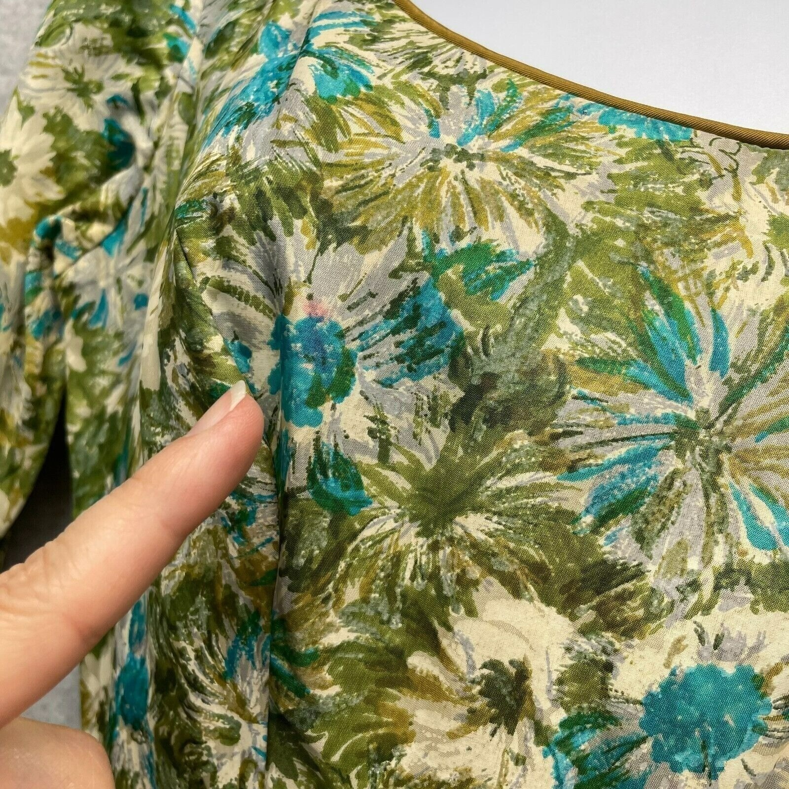 Dance Time by Phyllis Vintage Dress Womens XS/S Green Floral 1950’s Full Sweep