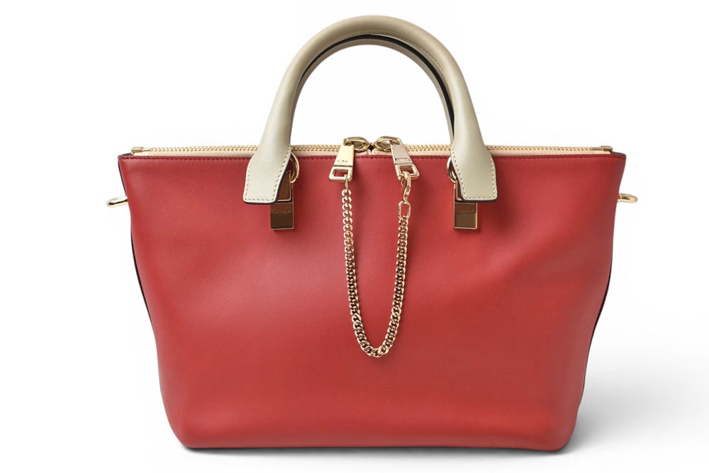 Authentic Chloe Baylee Leather Handbag Tote Red/Beige