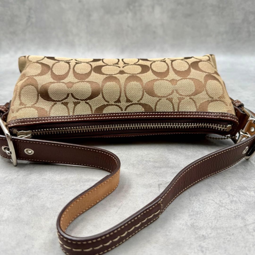 COACH Signature Accessory Pouch Stripe 7039 Brown Vintage Small Shoulder bag