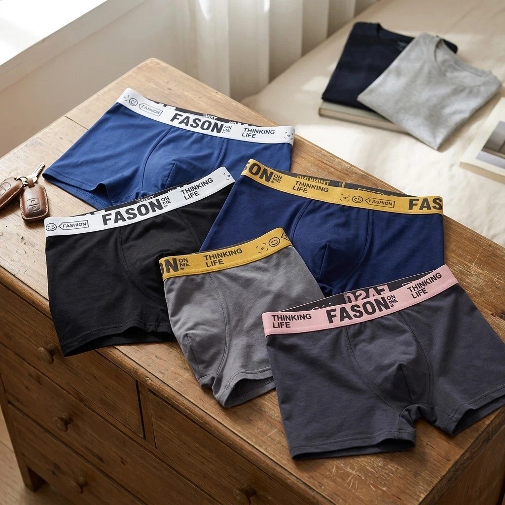 5 Pack Men’s Boxer Briefs Boyshort Underwear Elastic Waist Casual Mixed Colors