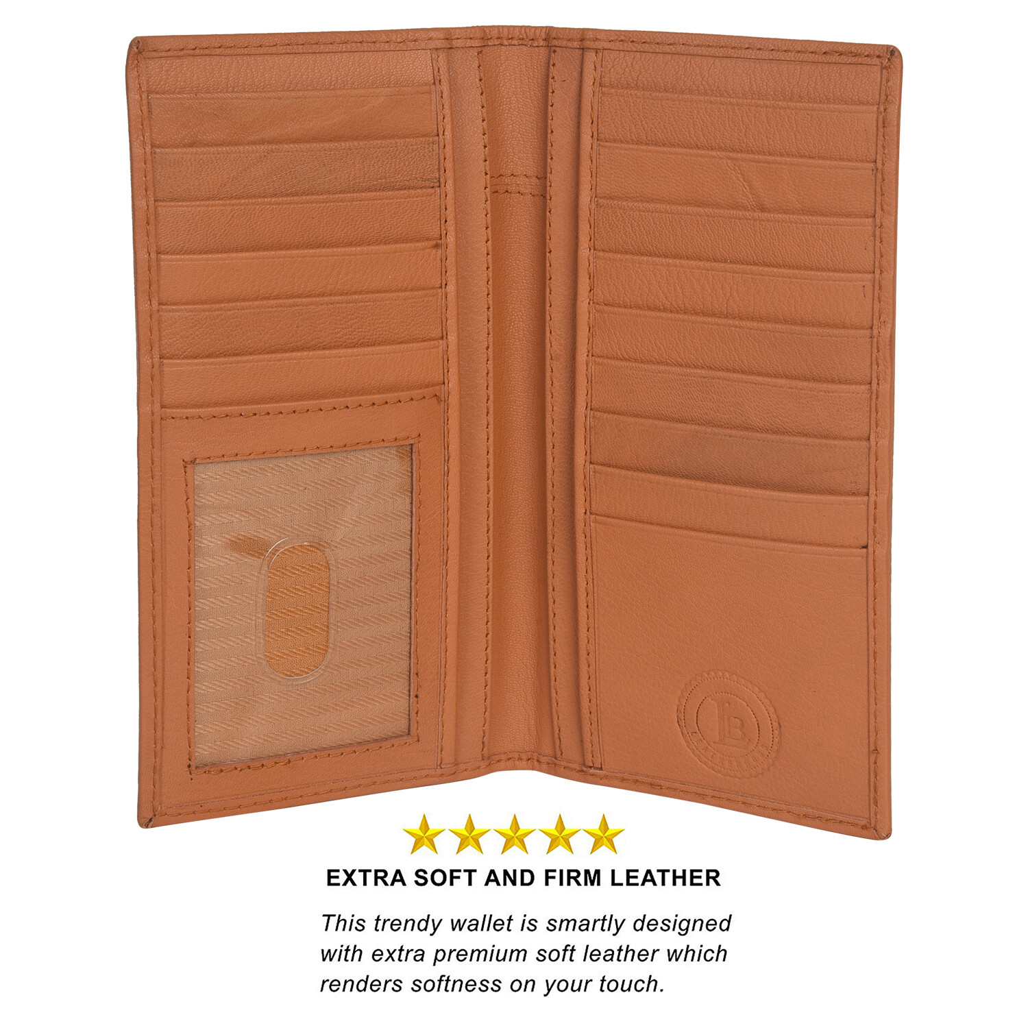 Leatherboss Genuine Leather Men Long Wallet Pockets ID Card Clutch Bifold Purse