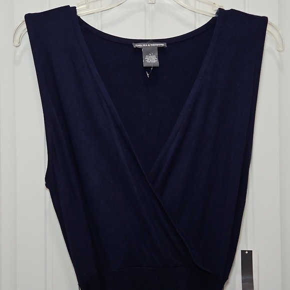 Chelsea & Theodore Belted Knee Length Dress Size Large New Navy Blue Office