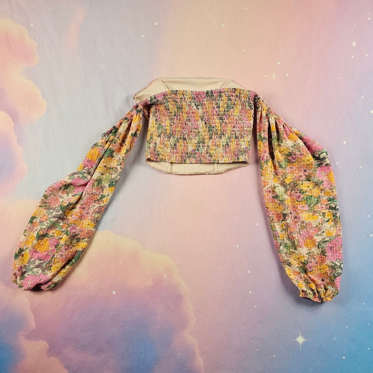 Wild Fable Corset Top Womens XXS Multicolor Excellent Floral Puff Sleeve Cropped