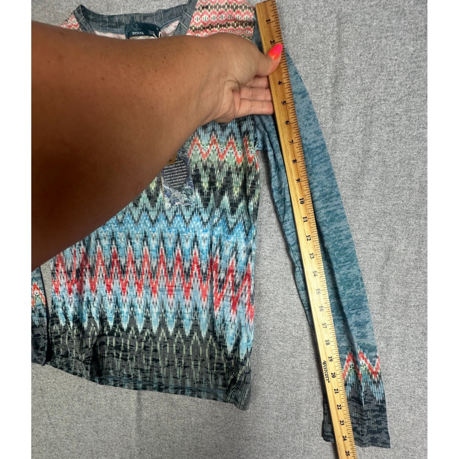 NWT Prana Long Sleeve Top Womens XXS Blue Ikat Geometric Organic Cotton Blend
