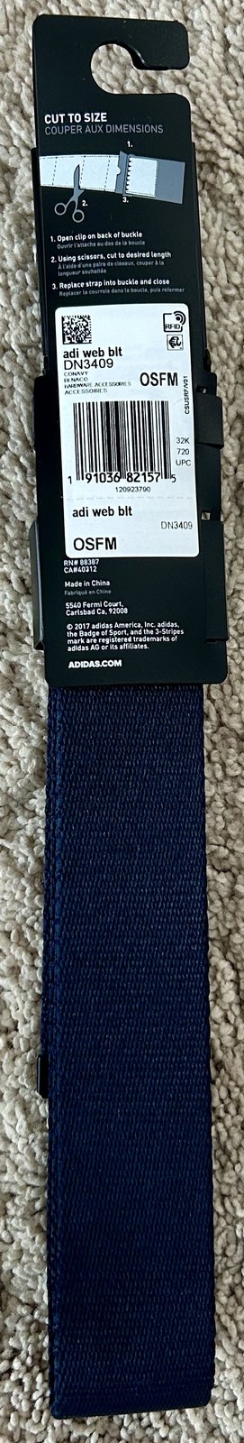 Adidas Golf Webbing Belt – Navy – OSFM – Cut to Length
